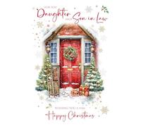 Cherry Orchard | Daughter & Son in Law Christmas Card | Large Christmas Card for a Special Daughter & Son in Law | Festive Front Door & Wreath Design | Gorgeous Gold Foil & Luxury Insert