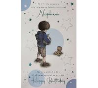 Cherry Orchard Delightful Nephew Birthday Card, Boy with Teddy Bear Design, Stars Theme, Special Message Inside