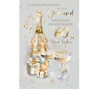 Cherry Orchard , Diamond Wedding Anniversary Card - Card for 60th Wedding Anniversary Congratulations - Elegant Champagne Design -Luxury Insert & Gold Foil Finish - Complete with Envelope