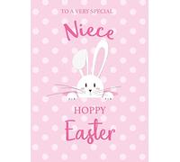 Cherry Orchard Easter Card for Niece, Cute Bunny Design, Pink Polka Dot, Hoppy Easter Greeting Card with Envelope