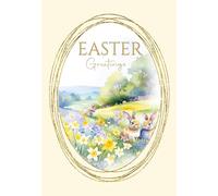 Cherry Orchard - Easter Greetings Card - Cute Bunny & Daffodil Spring Easter Card with Envelope - Floral Meadow Happy Easter Card for Family, Friends, Kids
