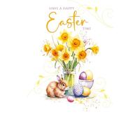 Cherry Orchard - Easter Greetings Card - Cute Bunny & Daffodil Spring Easter Card with Envelope - Floral Meadow Happy Easter Card for Family, Friends, Kids