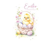 Cherry Orchard - Easter Greetings Card - Easter Blessings - Cute Chick & Easter Eggs Design - Adorable Spring Easter Card for Kids, Family, Friends - Complete with Envelope