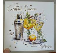 Cherry Orchard | Elegant Ladies Birthday Card | Happy Birthday Cocktail Queen | Stunning cocktail shaker and glass design | Gold Foil Butterflies Complete with Envelope