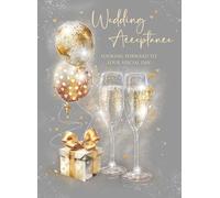 Cherry Orchard | Elegant Wedding Acceptance Card | RSVP Wedding Invite | Sparkling Champagne Flutes & Balloons | Beautiful Gold Foil | Complete with Envelope