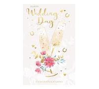 Cherry Orchard | Elegant Wedding Day Congratulations Card | Wedding Cards | Just Married | Newlyweds Bride & Groom | Gorgeous Gold Champagne Flutes & Flowers | Gold Foil Hearts | Luxury Insert