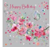 Cherry Orchard, Enchanting Floral Ladies Birthday Card, Butterflies and Blossom, Complete with Envelope