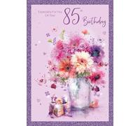 Cherry Orchard, Exquisite Ladies 85th Birthday Card, Beautiful floral design, finished with stunning Purple foil text and Border, complete with envelope