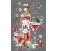 Cherry Orchard Fabulous Friend Christmas Card from Artistic design with Gin bottle and Glass from the Gorgeous Grace range, Comes complete with gold envelope.