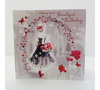 Cherry Orchard Female Birthday Card (CO-BE005) - Red Flowers and Water Fountain - Foil Finish - Bella Range