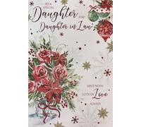 Cherry Orchard Festive Daughter and Daughter-in-Law Christmas Card, Traditional Red Floral Design with Roses, Poinsettias and Baubles