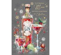 Cherry Orchard | Festive Mum Christmas Card | Christmas card for a Fabulous Mum |Elegant Gin Glass & Bottle | Gold Foil | Complete with envelope
