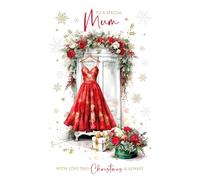 Cherry Orchard | Festive Mum Christmas Card | Christmas card for a Lovely Mum |Gorgeous Red Dress & Festive foliage| Gold Foil | Complete with envelope