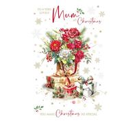 Cherry Orchard | Festive Mum Christmas Card | Christmas card for a Lovely Mum | Red Roses & Gifts | Gold Foil | Complete with envelope