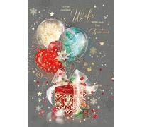 Cherry Orchard | Festive Wife Christmas Card | Gifts and Balloons | Gold Foil Finish | Complete with Envelope