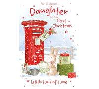 Cherry Orchard - First Christmas Card for Daughter - Cute Bunny & Red Post Box Design | Baby's 1st Christmas Card | Heartfelt Verse Inside | Includes Envelope