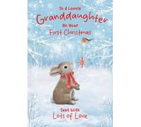 Cherry Orchard - First Christmas Card for Granddaughter - Adorable Bunny & Robin Design | Baby's 1st Christmas | Luxury Inset & Heartfelt Verse Inside | Includes Envelope
