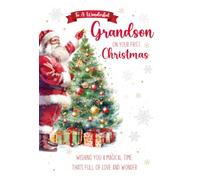 Cherry Orchard - First Christmas Card for Grandson - Traditional Santa Clause Design | Baby's 1st Christmas | Luxury Inset & Heartfelt Verse Inside | Includes Envelope