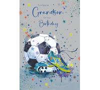 Cherry Orchard | Football Birthday Card for Grandson | Special Grandson Birthday Card - Football Design | Gold Foil Text | Colourful Stars | Great for All Ages | Comes with Envelope