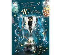 Cherry Orchard Friend 40th Happy Birthday Card with Trophy Design and Gold Foil Detailing and Gold Envelope from