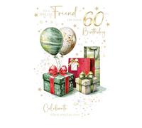 Cherry Orchard, Friend 60th Birthday Card, stylish design, Green & Gold Gifts, Luxury Insert, complete with Envelope