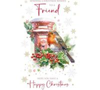 Cherry Orchard Friend Christmas Card - Robin and Post Box Winter Scene with Gold Foil Details - Heartfelt Verse Inside - Includes Envelope - Elegant Festive Greeting Card 21 x 14.3 cm