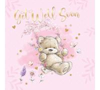 Cherry Orchard | Get Well Soon Card | Wishing You a Speedy Recovery | Cute Teddy Bear Design | Gold Foil Finish | Complete with Envelope