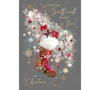 Cherry Orchard | Girlfriend Christmas Card | Christmas card for Girlfriend| Luxury Card with Festive stocking Design | Gorgeous Gold Foil Finish