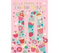 Cherry Orchard | Girls 10th Birthday Card | Birthday Card for Girl Age 10 | Double Digits | Cute Cupcake Design| Gold Foil & Embossed Finish | Complete with Envelope