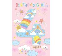 Cherry Orchard | Girls 4th Birthday Card | Birthday Card for Age 4 Girl | Birthday Girl | Colourful Rainbows and Stars | Cute and Fun Design with Gold Foil Finish | Complete with Envelope