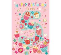Cherry Orchard | Girls 5th Birthday Card | Birthday Card for Age 5 Girl | Cute Pastel Design, Cupcakes & Donuts | Fun Design with Gold Foil Finish | Complete with Envelope