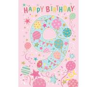Cherry Orchard | Girls 9th Birthday Card | Birthday Card for Girl Age 9 | Bright & Colourful Balloons & Confetti | Gold Foil & Embossed Finish | Complete with Envelope