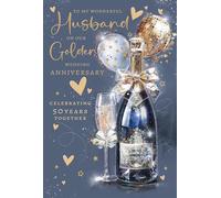 Cherry Orchard | Golden Wedding Anniversary Card for Husband | 50th Wedding Anniversary Card Husband | Luxurious Champagne design | Premium Insert & Gold Foil Finish | Complete with Envelope
