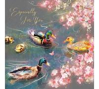 Cherry Orchard Gorgeous Birthday Card With Artistic Ducks and Ducklings, Gold Foil Finish and Gold Envelope - Grace Range