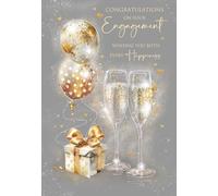 Cherry Orchard | Gorgeous Congratulations on your Engagement Card | Elegant Champagne Glasses & Golden Balloons | Gold Foil Text | 5 X 8 | Complete with Envelope