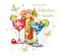 Cherry Orchard | Gorgeous Ladies Birthday Card | Birthday Card for Cocktail lover | Stunning cocktail glass design | Gold Foil Butterflies Complete with Envelope