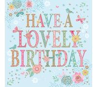 Cherry Orchard | Gorgeous Ladies Birthday Card | BRIGHT & JAZZY | Pastel Blue Flowers, Birds & Butterflies | Shiny Gold Foil details | Complete with Envelope