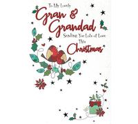Cherry Orchard Gran & Grandad Christmas Greeting Card, Robin and Holly Festive Design with Glitter Accents