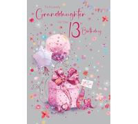 Cherry Orchard | Granddaughter 13th Birthday Card | Birthday card for Granddaughter 13 | Pink Present & Balloons | Confetti & Sparkles | Complete with Envelope