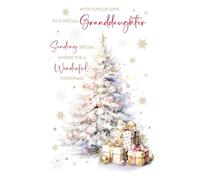 Cherry Orchard | Granddaughter Christmas card | Christmas Card for a Special Granddaughter |Frosted White Tree with Pink Baubles | Shimmering Foil Details | Complete with Envelope
