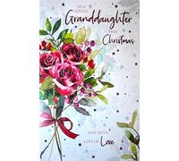 Cherry Orchard Granddaughter Christmas Card, Festive Red Roses Design with Stars, Heartfelt Message Inside, Includes Envelope