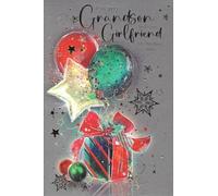 Cherry Orchard Grandson and Girlfriend Christmas Greeting Card, Balloons and Gift Festive Design