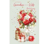 Cherry Orchard - Grandson and Wife Anniversary Card - Special Grandson and Wife on Your Anniversary -Elegant Floral Design with Gold Accents - Complete with Envelope