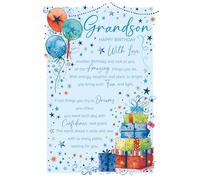 Cherry Orchard | Grandson Birthday Card | Birthday Card for Grandson | Colourful Presents,Balloons & stars | Meaningful verse - Luxury Insert | Complete with Envelope