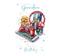 Cherry Orchard Grandson Birthday card, Modern design for a Game loving Grandson, Complete with Envelope, from