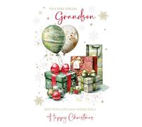 Cherry Orchard | Grandson Christmas Card | Christmas Card for Grandson |Festive Design with Balloons & Gifts | Luxury Page Insert | Sentimental Verse Inside
