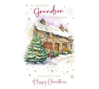 Cherry Orchard | Grandson Christmas Card | Christmas Card for Grandson | Festive Design with Snowy Pub Scene | Luxury Page Insert | Sentimental Verse Inside