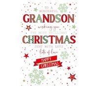 Cherry Orchard | Grandson Christmas Card | Christmas Card for Grandson | Festive Red & Green Typography Design | Stylish Gold Foil Finish | Complete with Envelope