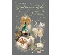 Cherry Orchard Grandson & Wife Anniversary Card from the Grayson Range complete with Gold Envelope and Gold Foil Detailing, 15cm x 23cm