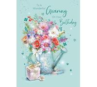 Cherry Orchard | Granny Birthday Card | Charming Flowers in a Watering Can | Luxury Birthday Card for a Lovely Grandmother | Gold Foil | Comes with Envelope